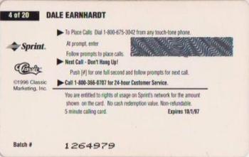 1996 Assets - $2 Phone Cards #1 Dale Earnhardt Back