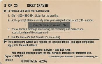 1996 Assets - $2 Phone Cards #8 Ricky Craven Back