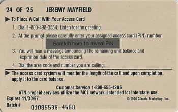 1996 Assets - $2 Phone Cards #24 Jeremy Mayfield Back