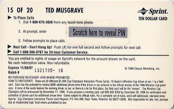 1996 Assets - $1,000 Cup Champion Interactive Phone Cards #15 Ted Musgrave Back