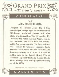 1992 Golden Era Grand Prix The Early Years #2 Alfa Romeo P2 Back