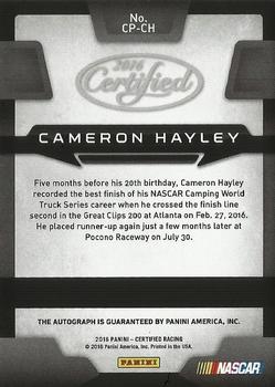 2016 Panini Certified - Certified Potential Signatures Mirror Black #CP-CH Cameron Hayley Back