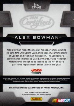 2016 Panini Certified - Certified Potential Signatures Mirror Gold #CP-AB Alex Bowman Back