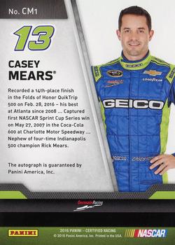 2016 Panini Certified - Certified Signatures #CM1 Casey Mears Back