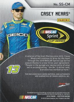 2016 Panini Certified - Sprint Cup Signature Swatches #SS-CM Casey Mears Back