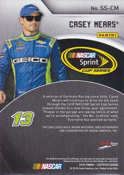 2016 Panini Certified - Sprint Cup Signature Swatches Mirror Gold #SS-CM Casey Mears Back