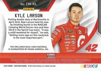 2016 Panini Certified - Complete Materials #CM-KL Kyle Larson Back