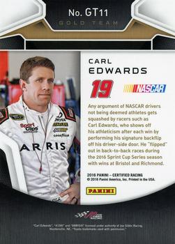 2016 Panini Certified - Gold Team Mirror Gold #GT11 Carl Edwards Back