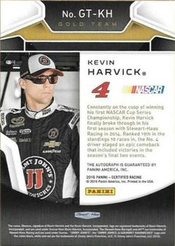 2016 Panini Certified - Gold Team Signatures #GT-KH Kevin Harvick Back