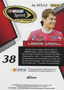 2016 Panini Certified - Sprint Cup Swatches Dual Mirror Purple #SCS-LC Landon Cassill Back