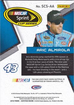 2016 Panini Certified - Sprint Cup Swatches Dual Mirror Red #SCS-AA Aric Almirola Back
