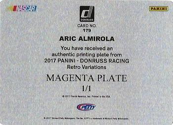 2017 Donruss - Printing Plates Magenta #179 Aric Almirola Back