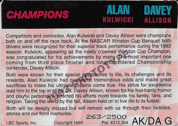 1993 Action Packed - 1993 Prototypes #AK/DA G Alan Kulwicki / Davey Allison Back