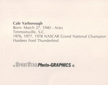 1986 Sportstar Photo-Graphics Racing #NNO Cale Yarborough Back