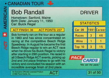 1992 Pace American-Canadian Tour - Sample #31 Bob Randall Back