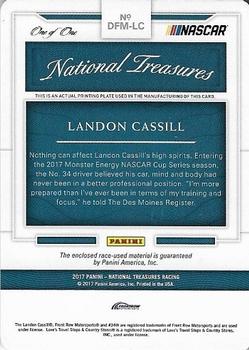 2017 Panini National Treasures - Dual Firesuit Materials Printing Plates Black #DFM-LC Landon Cassill Back