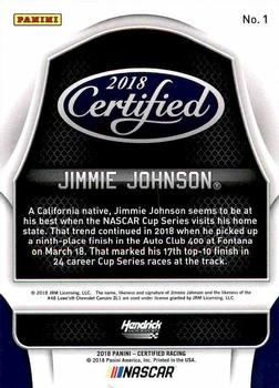 2018 Panini Certified #1 Jimmie Johnson Back