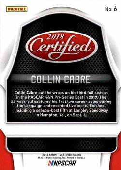 2018 Panini Certified #6 Collin Cabre Back