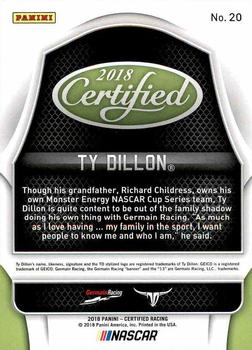2018 Panini Certified #20 Ty Dillon Back