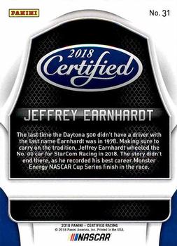 2018 Panini Certified #31 Jeffrey Earnhardt Back