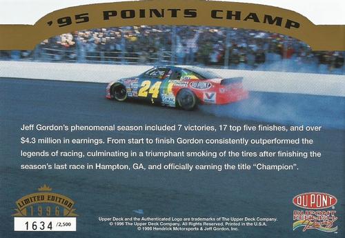 1996 Upper Deck Authenticated Jeff Gordon #NNO Jeff Gordon: '95 Points Champ Back