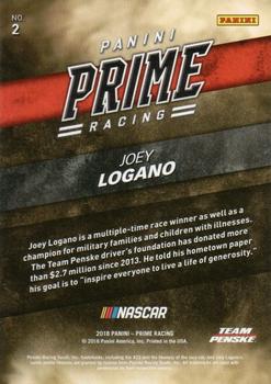 2018 Panini Prime #2 Joey Logano Back