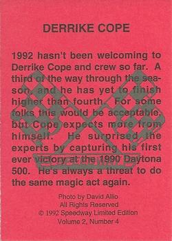 1992 Speedway Limited Edition Number 4 #NNO Derrike Cope Back
