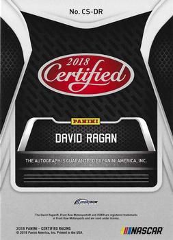 2018 Panini Certified - Certified Signatures Green #CS-DR David Ragan Back