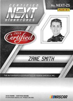 2018 Panini Certified - Certified Next Signatures Red #NEXT-ZS Zane Smith Back