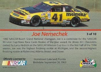 1994 Maxx - Rookie Class of '94 Autographs #3 Joe Nemechek Back