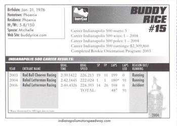 2007 Indianapolis 500 #NNO Buddy Rice Back