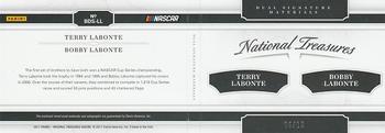 2017 Panini National Treasures - Booklet - Dual Signature Materials Holo Gold #BDS-LL Terry Labonte / Bobby Labonte Back