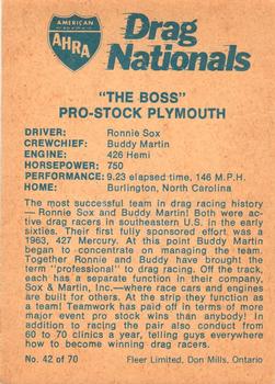 1972 Fleer AHRA Drag Nationals Canadian #42 Ronnie Sox / Buddy Martin Back