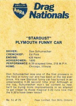1972 Fleer AHRA Drag Nationals Canadian #51 Don Schumacher Back