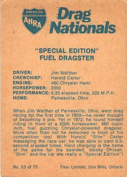 1972 Fleer AHRA Drag Nationals Canadian #63 Jim Walther Back