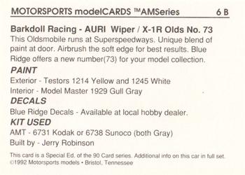 1992 Motorsports Modelcards Blue Ridge Decals #6 B Phil Barkdoll Back