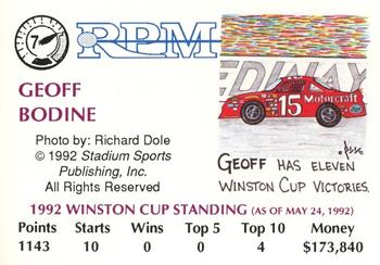 1992 RPM Magazine #7 Geoff Bodine Back