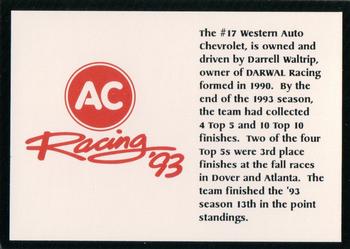 1993 AC Racing 93 Collectable AC Spark Plug/Race Card Sets #NNO Darrell Waltrip Back