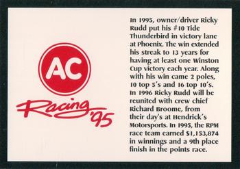 1995 AC Racing 95 Collectable AC Spark Plug/Race Card Sets #NNO Ricky Rudd Back