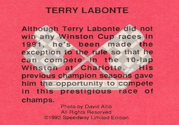 1992 Speedway Limited Edition Number 2 #NNO Terry Labonte Back