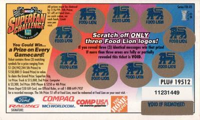1999 Food Lion NASCAR SuperFan Challenge Game #NNO Terry Labonte's Car Back
