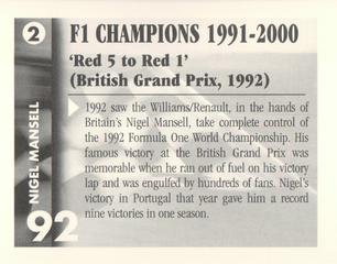 2001 Golden Era F1 Champions 1991-2000 #2 Nigel Mansell Back