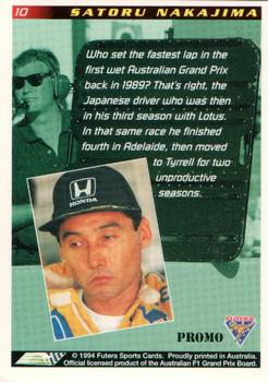 1994 Futera Adelaide F1 Grand Prix - Promo #10 Satoru Nakajima Back