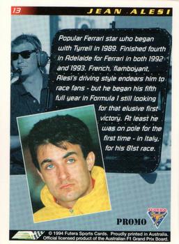 1994 Futera Adelaide F1 Grand Prix - Promo #13 Jean Alesi Back