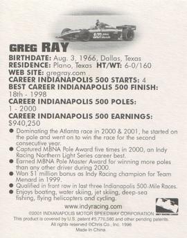 2001 Indy Racing Collectable Tattoos #NNO Greg Ray Back