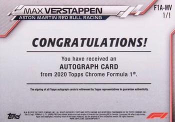 2020 Topps Chrome Formula 1 - Chrome Autographs SuperFractor #F1A-MV Max Verstappen Back
