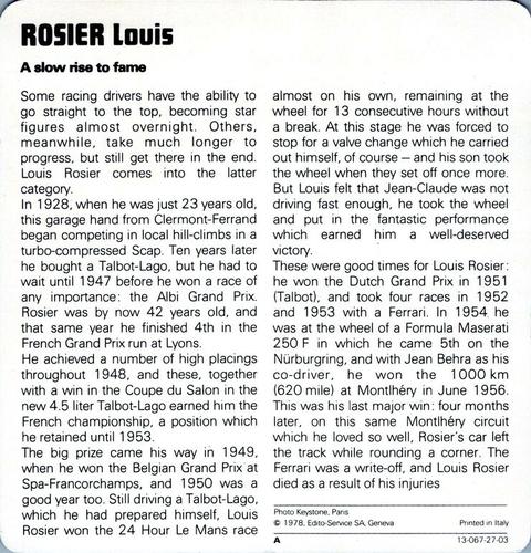1978-80 Auto Rally Series 27 #13-067-27-03 Louis Rosier Back