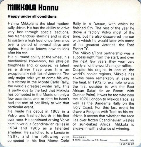1978-80 Auto Rally Series 33 #13-067-33-02 Hannu Mikkola Back