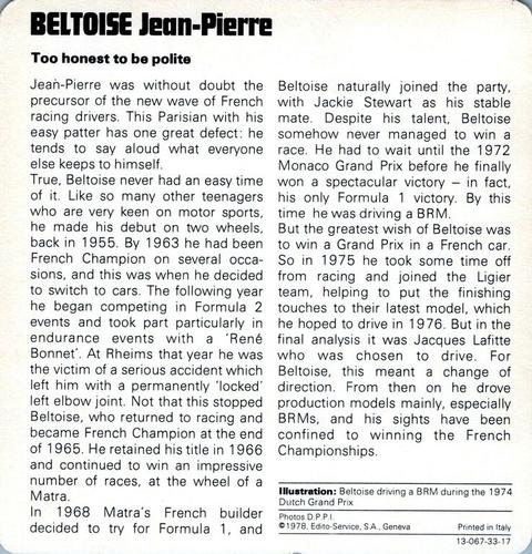 1978-80 Auto Rally Series 33 #13-067-33-17 Jean-Pierre Beltoise Back