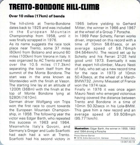 1978-80 Auto Rally Series 43 #13-067-43-19 Trento-Bondone Hill-Climb Back
